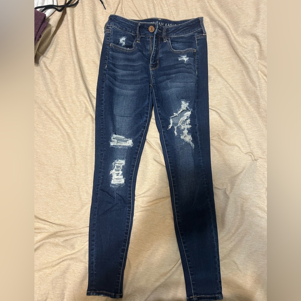 American Eagle Outfitters Blue Skinny Distressed Jeans